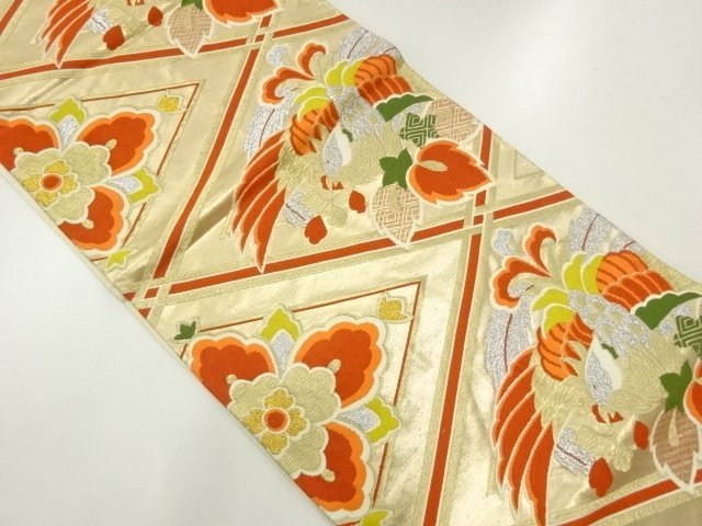 JAPANESE KIMONO / ANTIQUE FUKURO OBI / SILK / WOVEN PHOENIX & FLOWERS